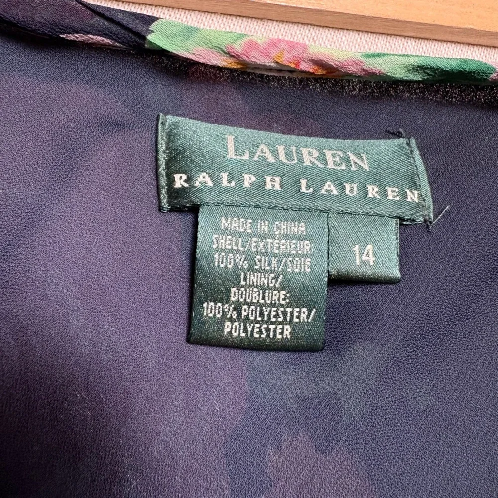 VTG Lauren Ralph Lauren Silk Floral Mini Skirt Coquette Navy Pink A-Line Size 14